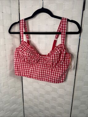 Colsie Red Gingham Ruched Crop Tank